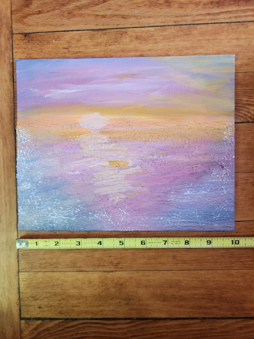 Source Unknown Pastel Pink & Purple Seascape with Gold Accents